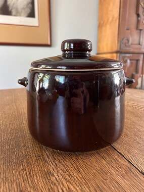 West Bend Brown Glazed Stoneware Bean Pot with Lid USA